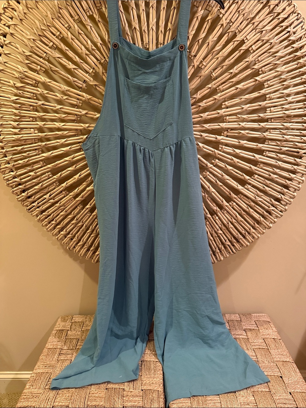 Light Blue Wide-Leg Overalls Jumpsuit